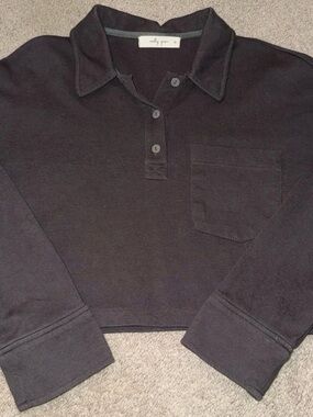 molly green Women's Black Cropped Polo Long-Sleeve Top